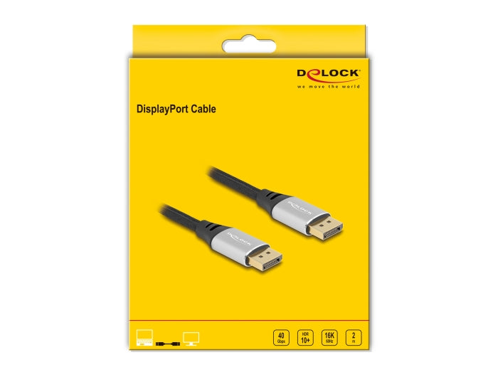 DeLOCK DisplayPort Kabel DP 2.1 8K 60 Hz – 2 m – geflochten – Schwarz/Silber