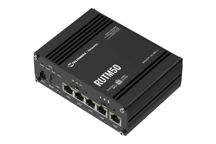 Teltonika Networks RUTM50 – 5G Router, Wi‑Fi 5, Dual‑Band (2,4/5 GHz), 867 Mbit/s, 5× GbE, Dual‑SIM, Schwarz