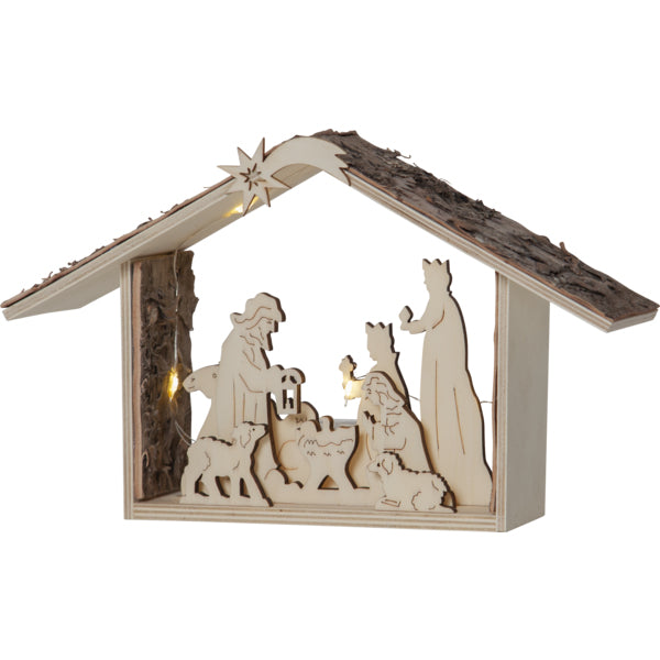 Star Trading Tischleuchte Yuletide – 26,5 × 8,5 cm, Warmweiss, Batteriebetrieb, Timer, Beige