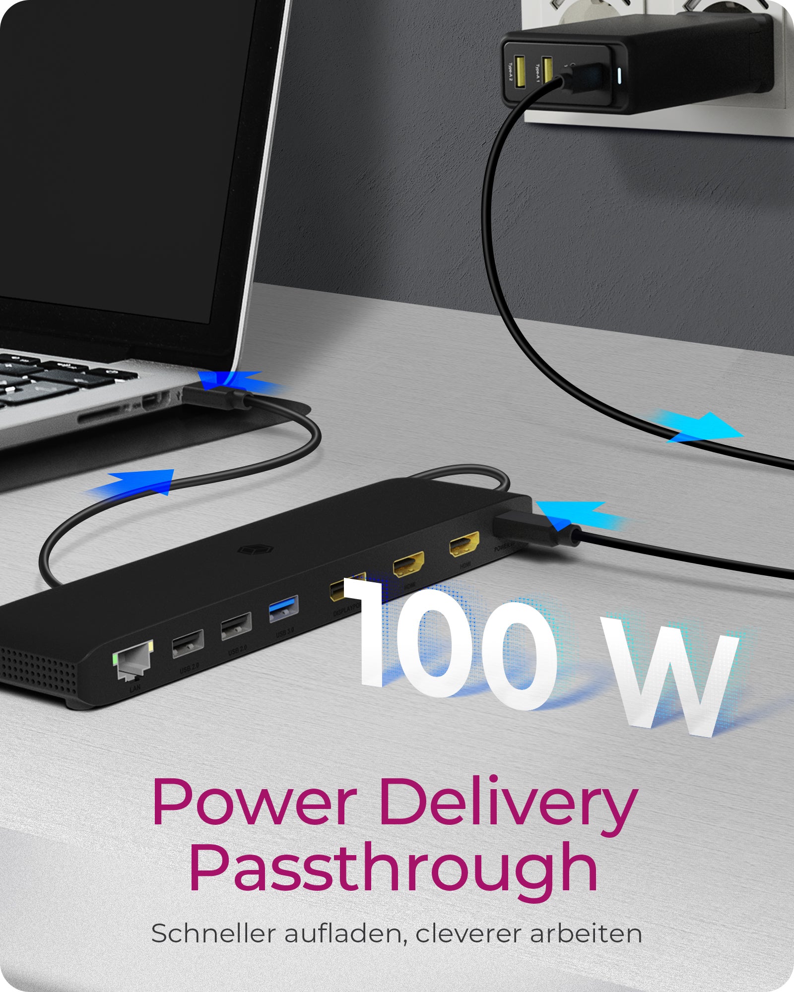ICY BOX IBDK2116C Dockingstation – USB-C, 1× DP, 2× HDMI, 4× USB-A, 100 W PD, GbE, für Windows/Mac/ChromeOS