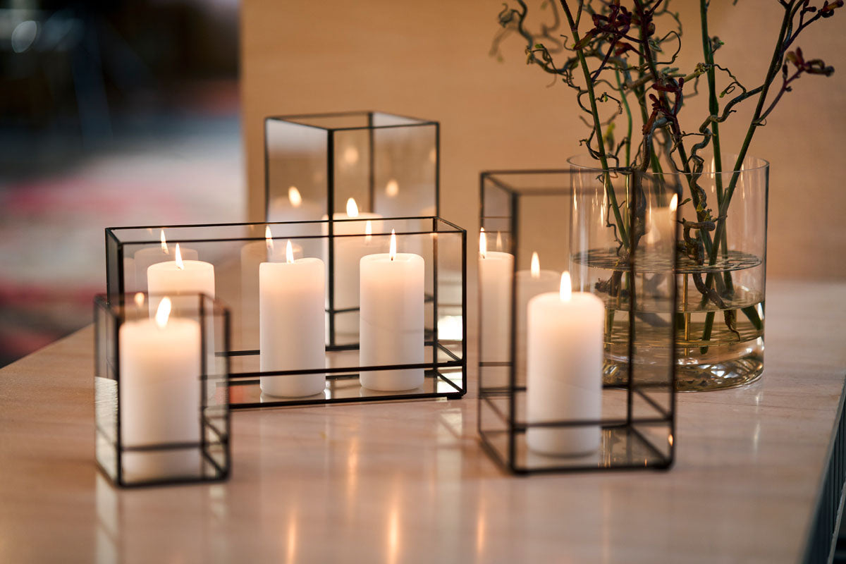 Duni Kerzenständer – Glas, Schwarz – 10 × 15 × 10 cm – 4-teilig