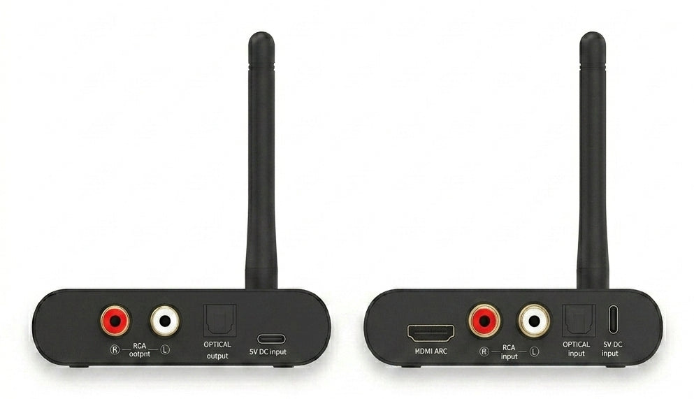 Marmitek Audio Anywhere 730 – Kabelloses Audio-Extender-Set, 1× HDMI Eingang, RCA/Toslink, 100 m, Stereo, HDMI ARC