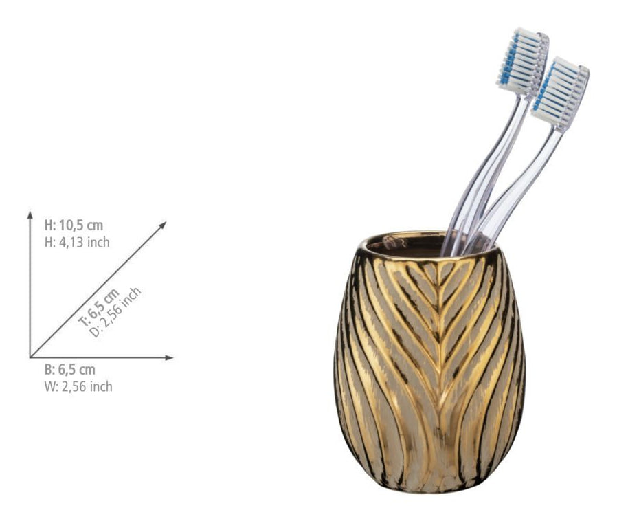 WENKO Zahnbürstenhalter Idro – Keramik, 6,5×6,5×10,5 cm, Gold