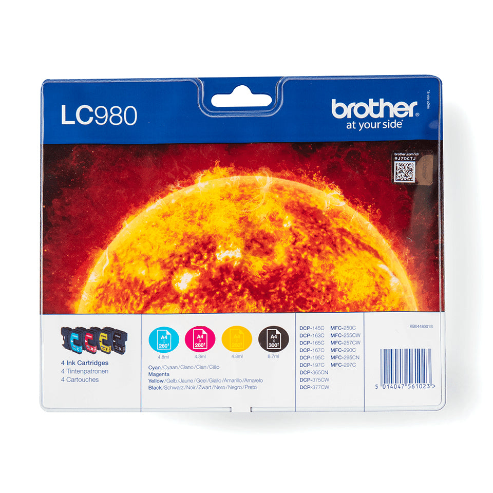 Brother LC-980 Tintenpatronen-Multipack, 4er-Set (Original) – für DCP-145C/165C/375CW, MFC-250C/290C