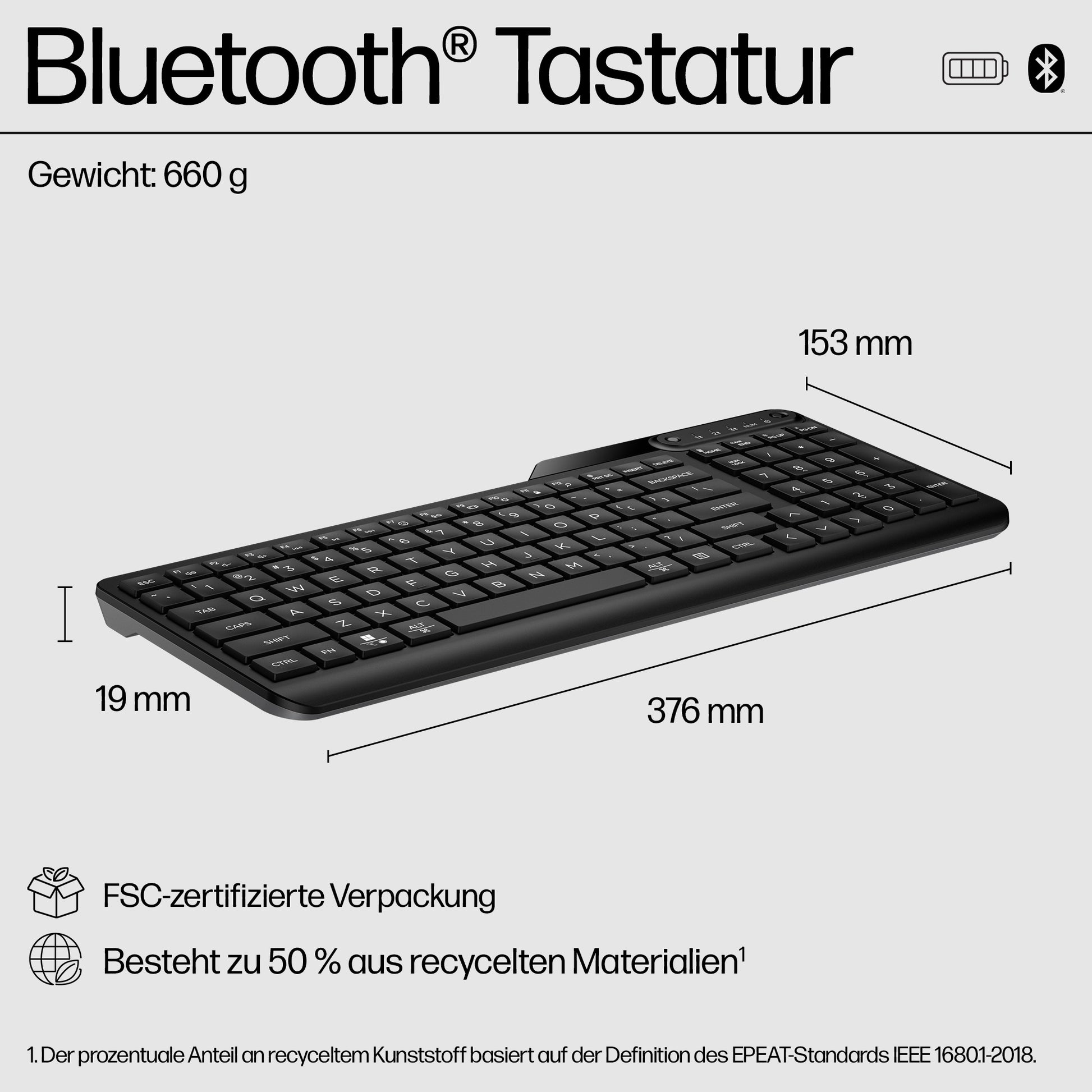HP 460 – Tastatur – Bluetooth 5.3 – Schwarz