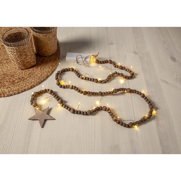 Star Trading Lichterkette Beady – Starterset, 1,5 m, Warmweiss, Braun, Batteriebetrieb, Timer, 30 LEDs