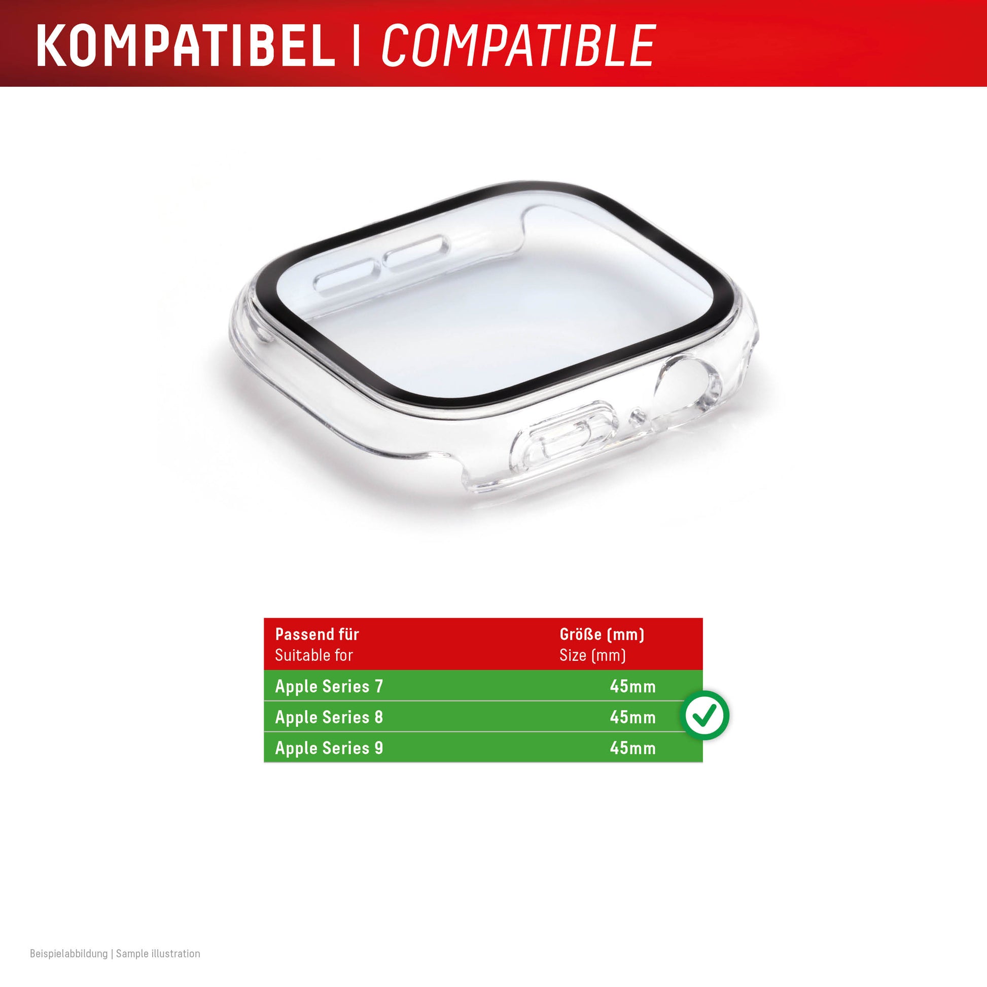 E.V.I. Displayschutz für Apple Watch Series 9/8/7 45 mm – Transparent, PC & gehärtetes Glas, 10H