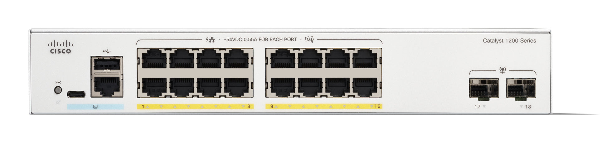 Cisco Catalyst C1200-16P-2G-RF – Managed Switch – 16×GbE, 2×SFP, L2, PoE+ 120 W, 1U