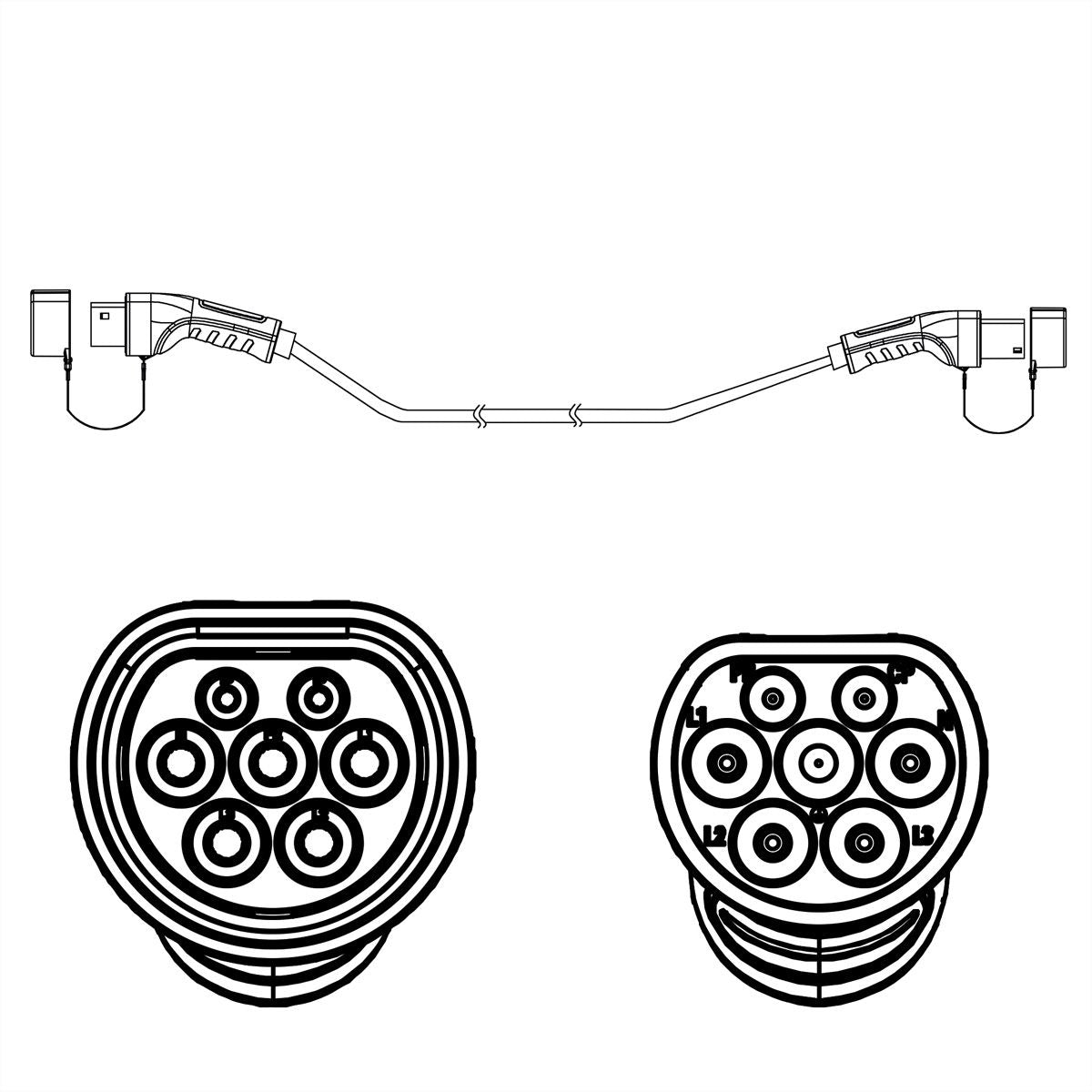 ROLINE E-Auto Ladekabel – Typ 2–Typ 2, 5 m, 11 kW (3-phasig/16 A), IP54/IP65, schwarz