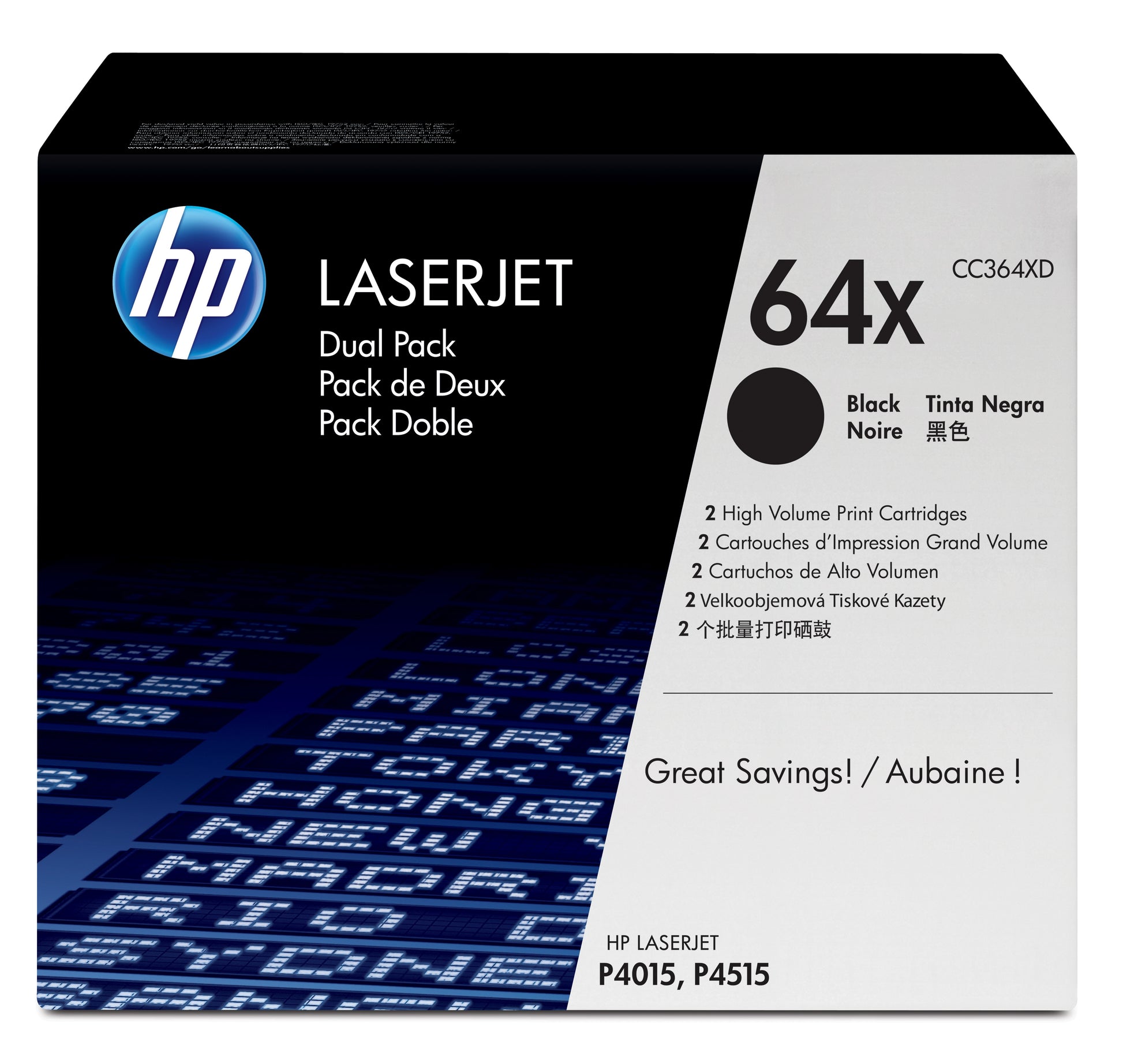 HP 64X (CC364XD) Schwarz Toner – Original XL – 2er-Pack – 48'000 Seiten – für HP LaserJet P4015/P4515