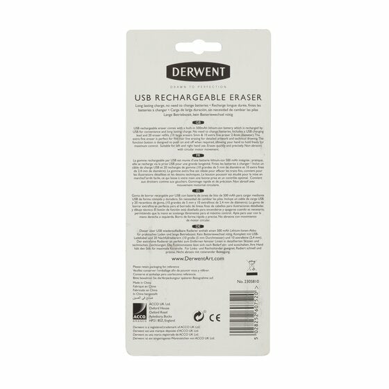 Derwent Elektrischer Radierstift 2305810 – nachfüllbar, wiederaufladbar per USB, schwarz, 1 Stk.