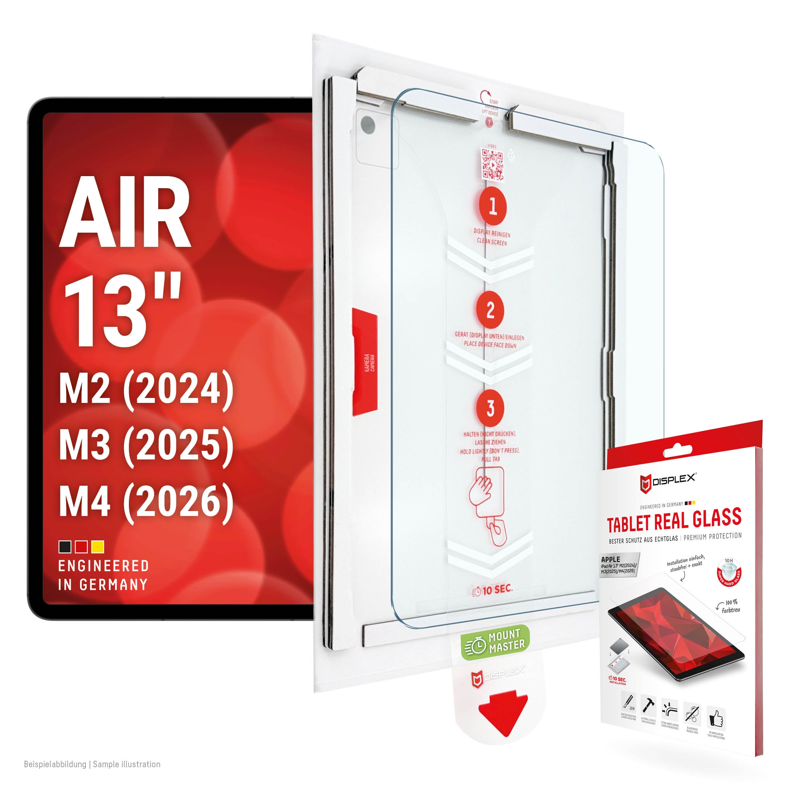 Displex Tablet Real Glass – Displayschutzfolie, Gehärtetes Glas, 10H, für iPad Air 13" (2024/2025/2026)