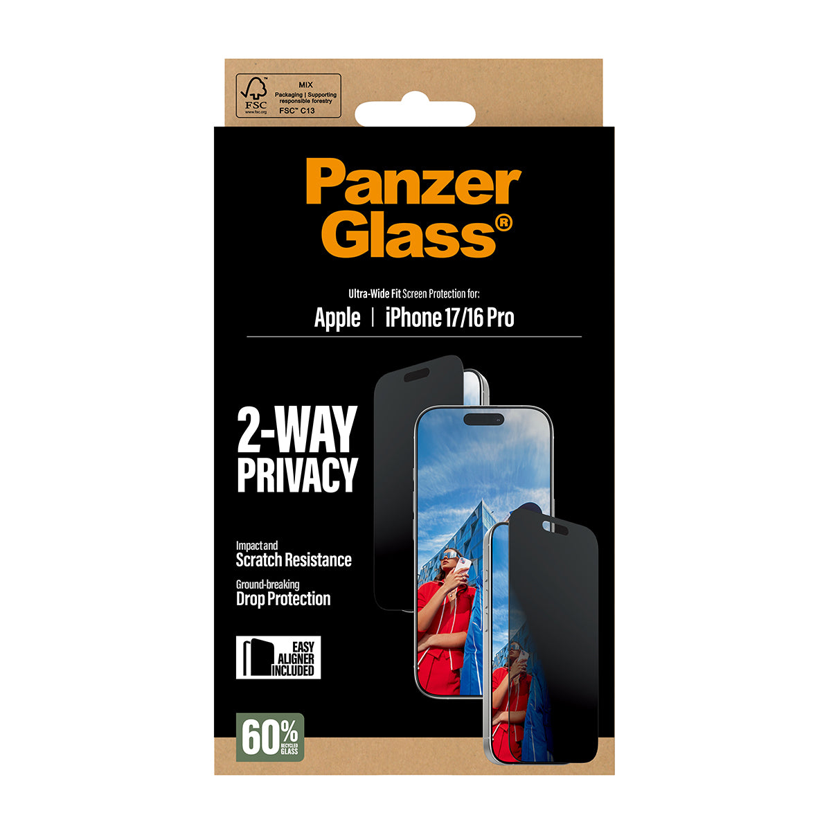 PanzerGlass Displayschutzfolie Privacy 2-Wege – für Apple iPhone 17 – kratzfest
