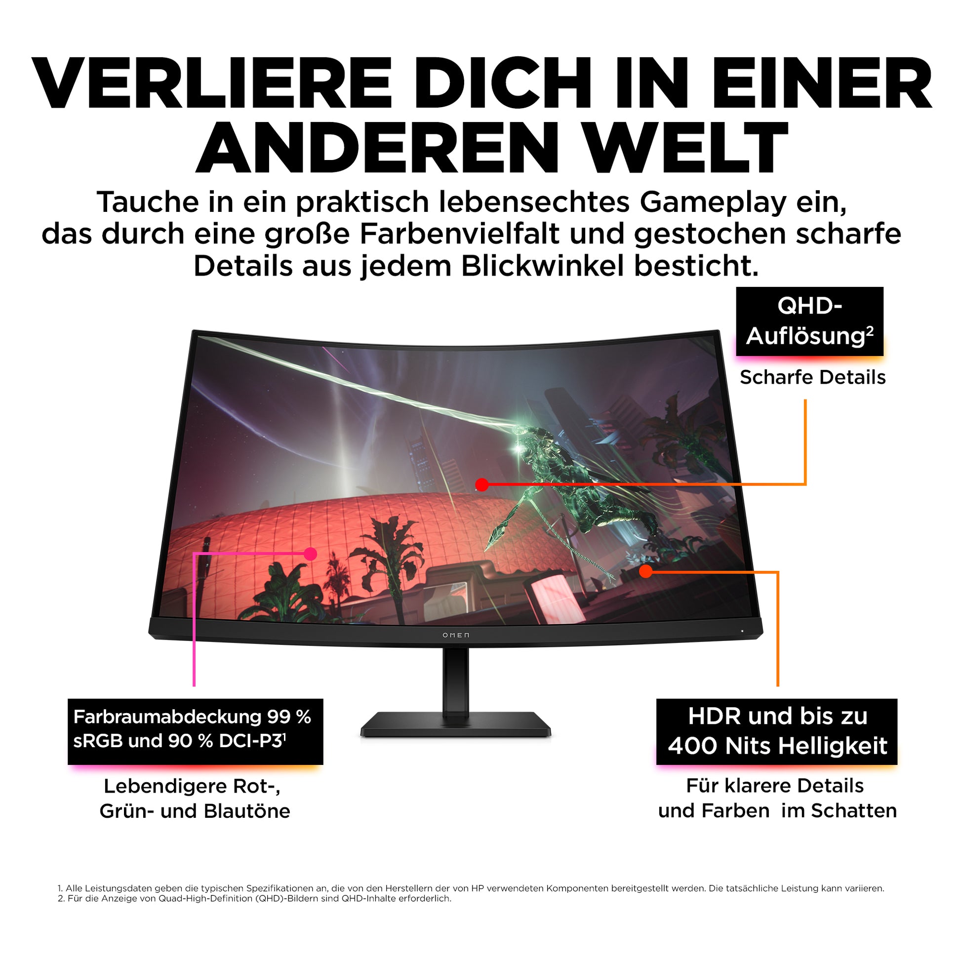 HP OMEN 32C – Monitor, 32" 2560 × 1440 (WQHD), Curved, 165 Hz