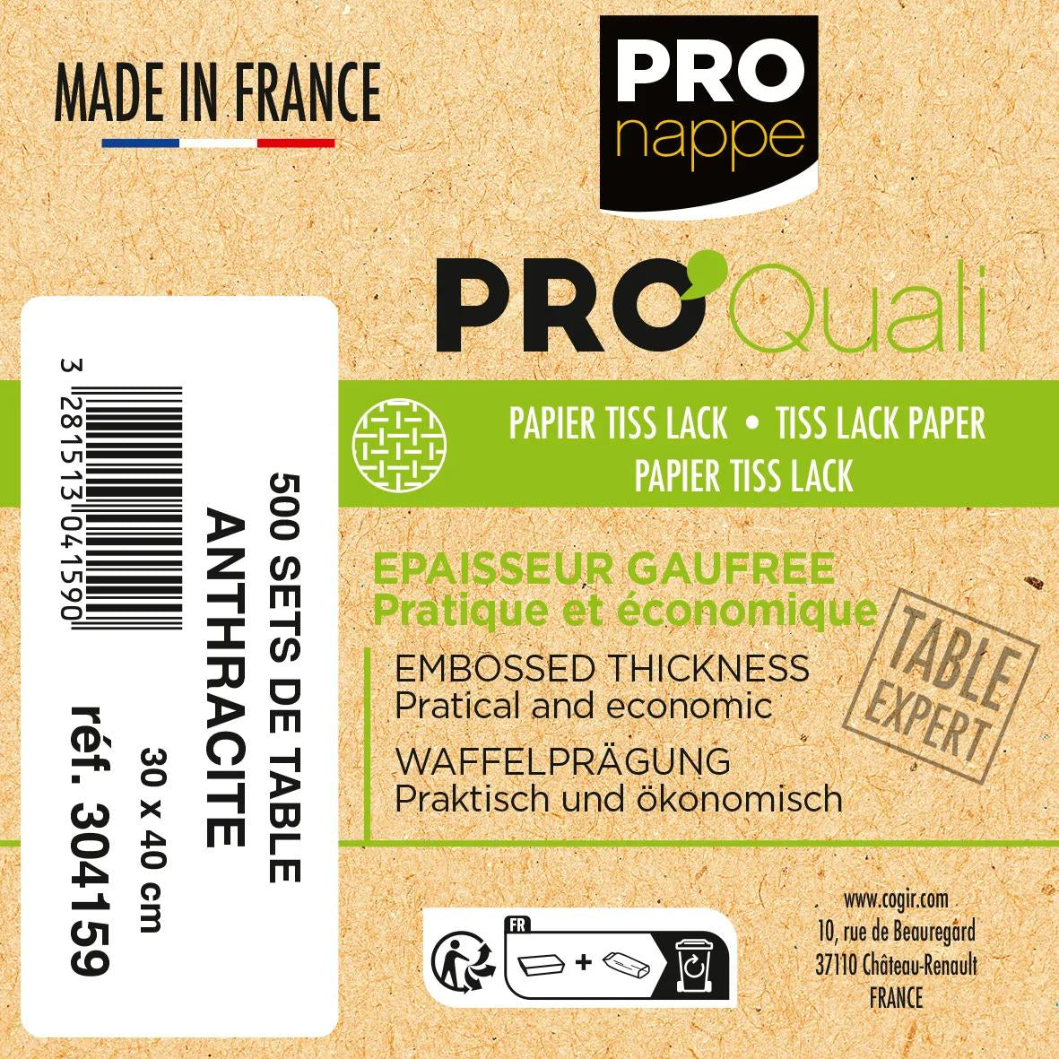 PRONAPPE Tischset – Papier, Anthrazit, 40 × 30 cm – 500 Stk.