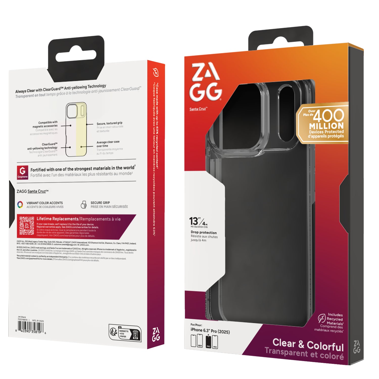 ZAGG Santa Cruz Backcover – für Apple iPhone 17 Pro, Graphen, Schwarz/Transparent, bis 4 m sturzsicher