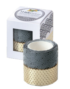 Folia Washi Tape Spitzenbordüre – wiederablösbar, Hotfoil, Papier, 25 mm × 5 m, Grau/Gold, 2 Rollen