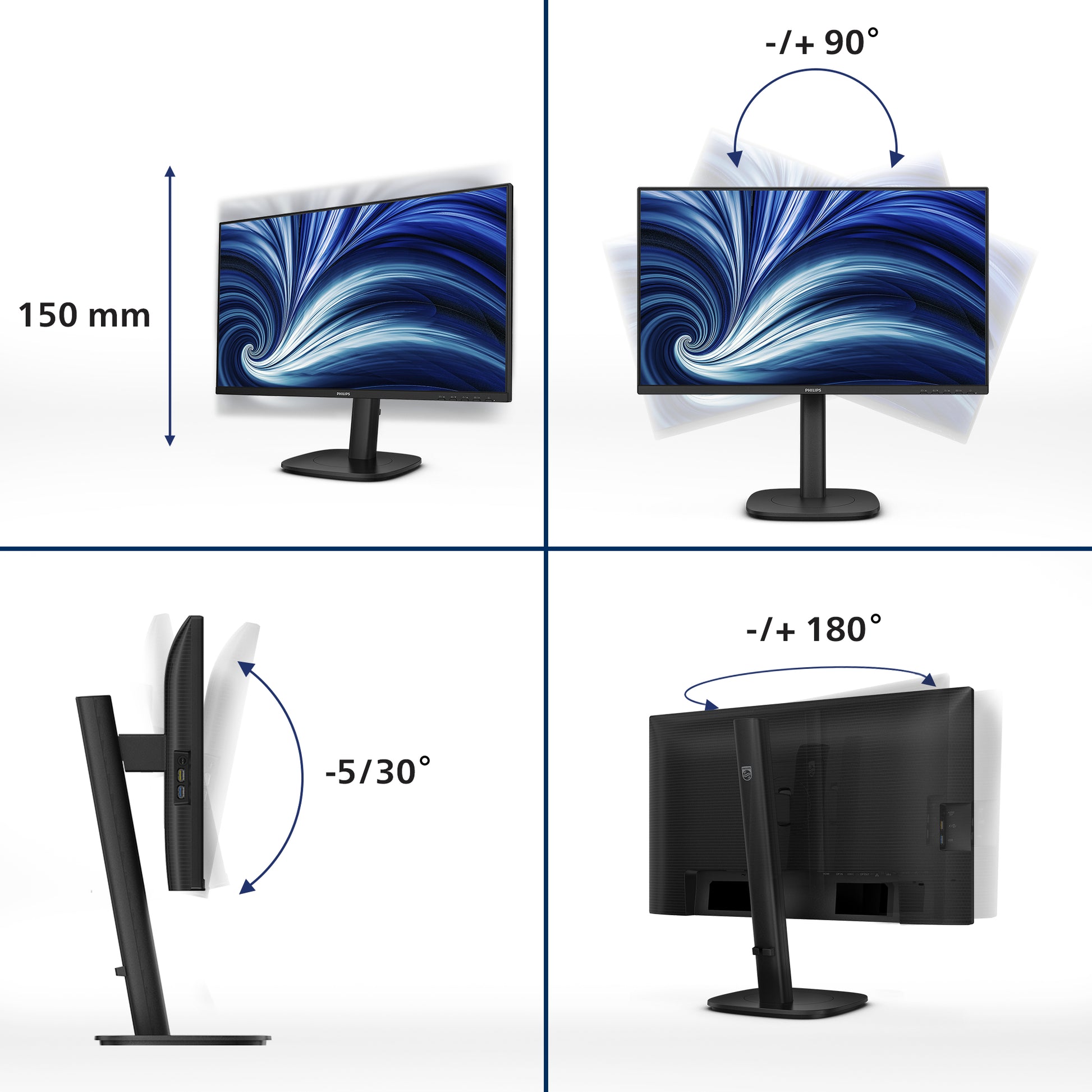 Philips 24B2U3301/00 – Monitor, 23,8", IPS, 120 Hz, USB-C, Lautsprecher, USB-Hub, Adaptive Sync, Schwarz