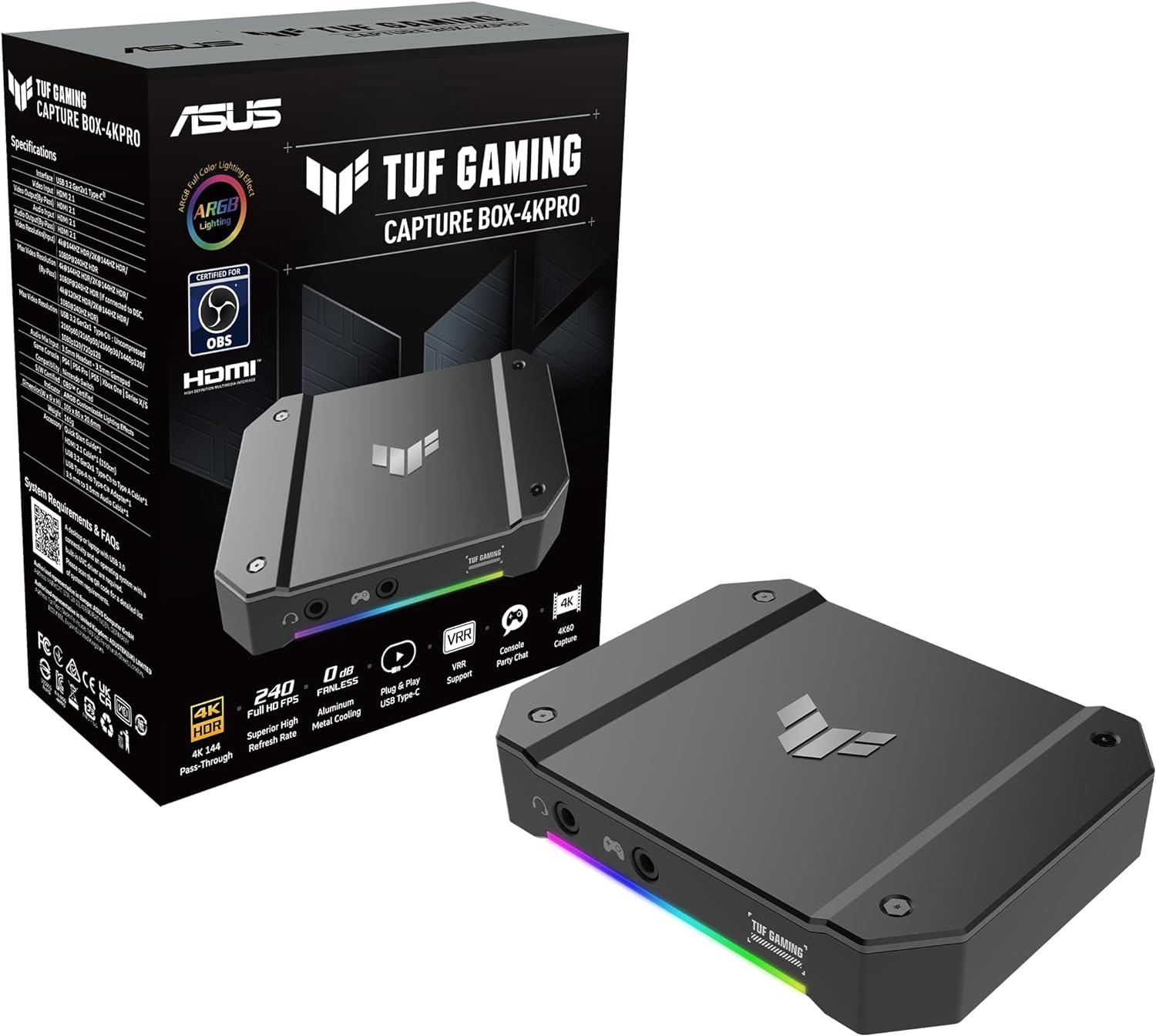 ASUS TUF GAMING CAPTURE BOX-4KPRO – 4K UHD, 120 fps, HDMI 2.1, USB 3.2 Gen 2 (USB-C) – Schwarz