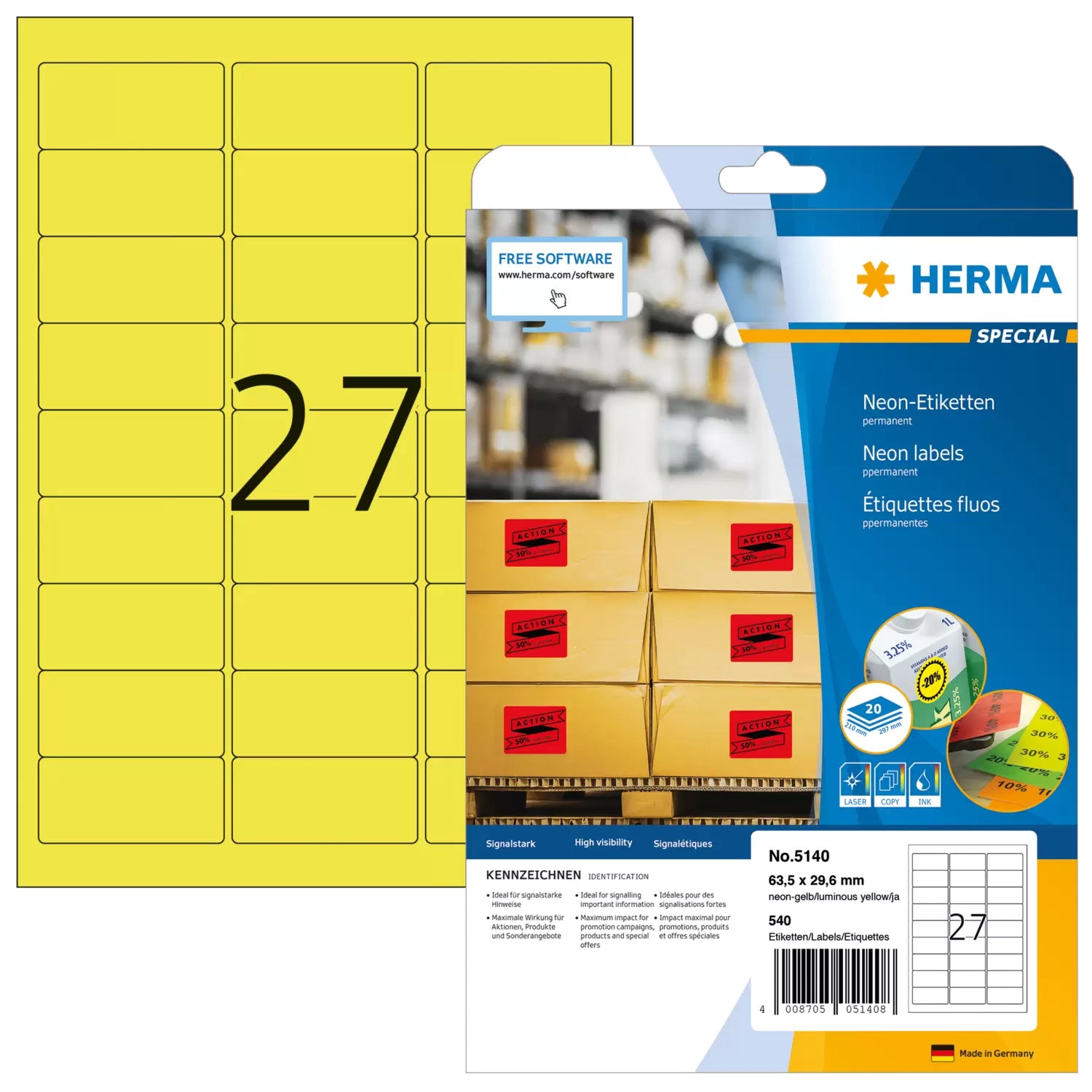 HERMA Schuletiketten – 63,5×29,6 mm, Abgerundete Ecken, 540 Stk, 20 Bogen, Papier, Permanent Haftend