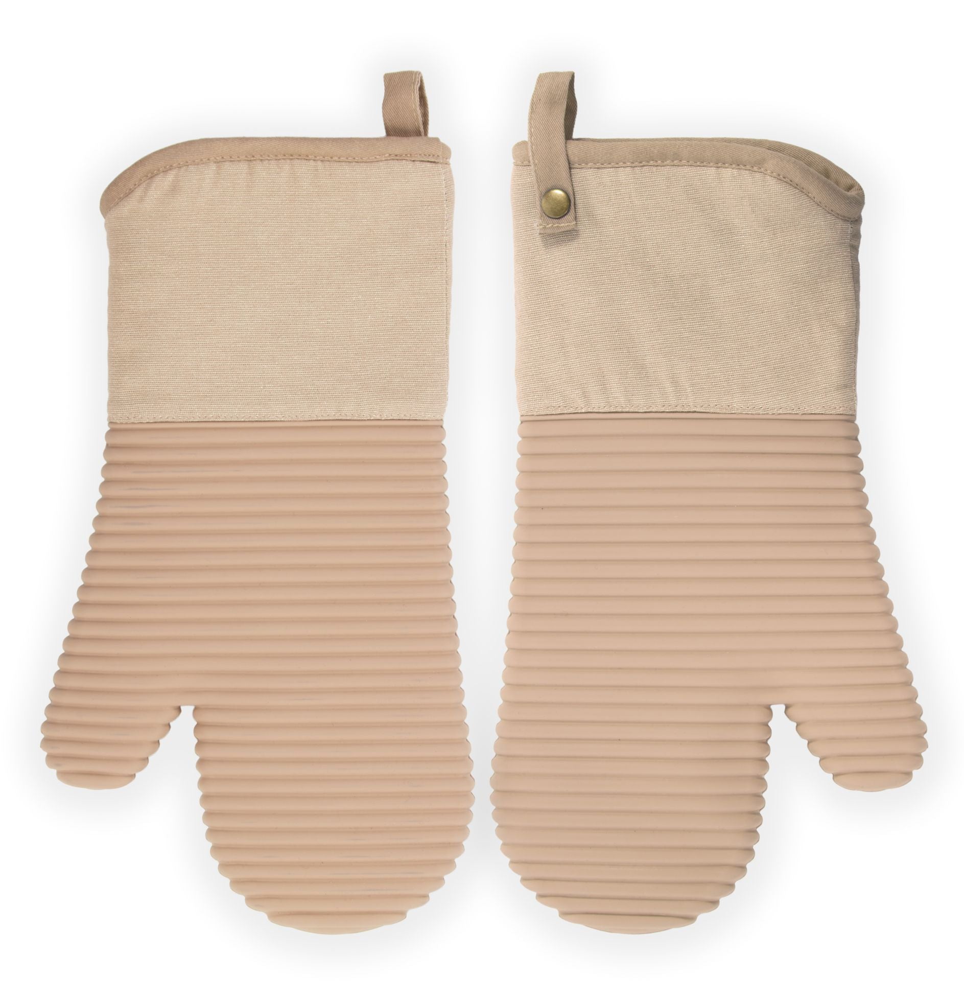 Tiseco SILO – Topfhandschuh 2er-Set, 18 × 33 cm, Baumwolle/Silikon, Sand, rutschfest, waschbar