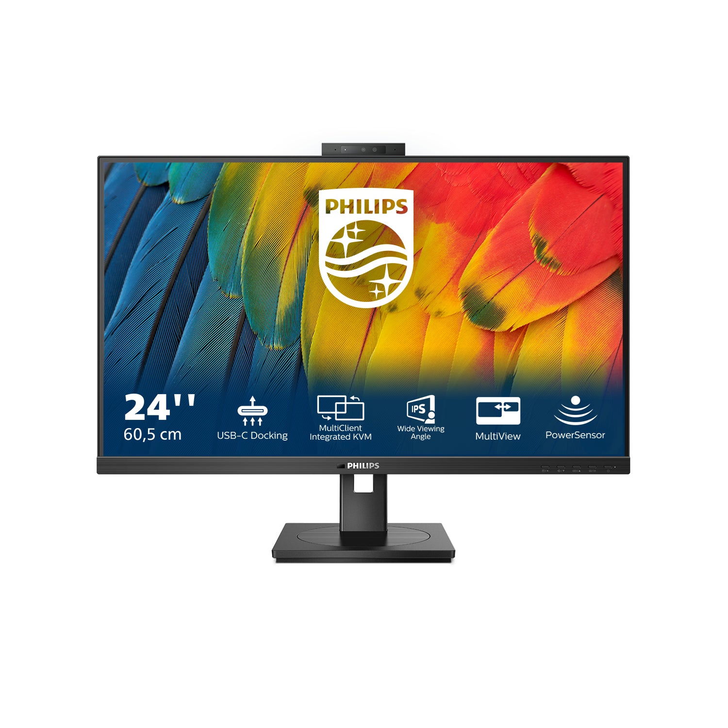 Philips 24B1U5301H/00 – Monitor, 23,8", IPS, 75 Hz, 300 cd/m², Webcam, KVM, USB-C, VESA 100 × 100, Schwarz