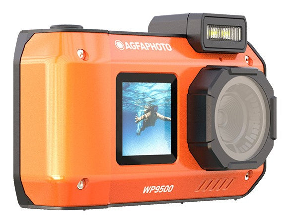 AgfaPhoto WP9500 – Unterwasserkamera, wasserdicht bis 3 m, 18×, 24 MP, 4K, Orange