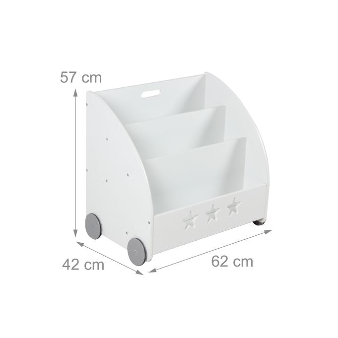 Relaxdays Fahrbares Bücherregal – 3 Böden – 57 × 42 × 62 cm – 15 kg – Grau/Weiss – MDF