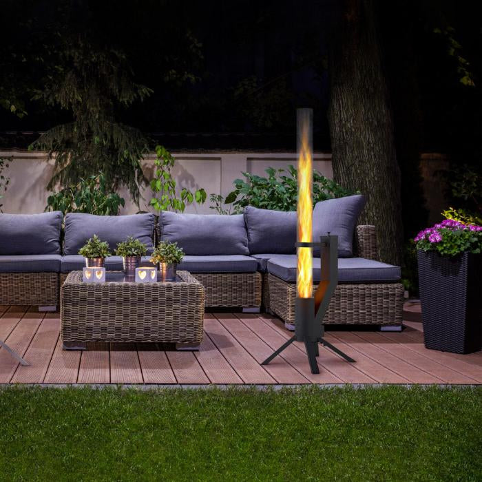 Gardenflare Freistehende Feuerstelle – Ø 8 × 130 cm – Metall & Borosilikatglas & Edelstahl, Schwarz