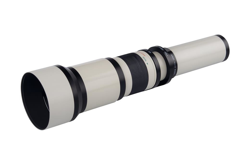 Dörr 650–1300mm Teleobjektiv – f/8–16 – für T2-Bajonett, 95mm Filter, 1,85 kg, Weiss