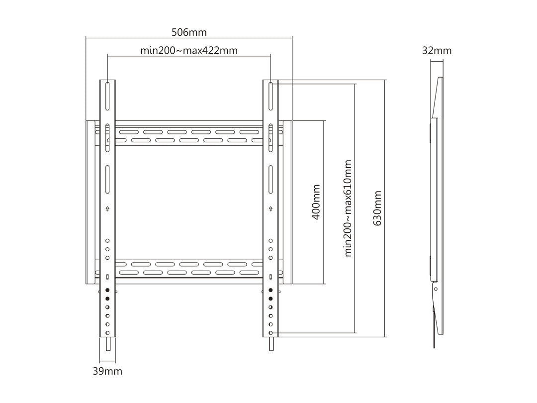 Multibrackets 8830 – Wandhalterung, fix, bis 100", VESA 200×200–400×600, bis 100 kg, Hochformat, schwarz