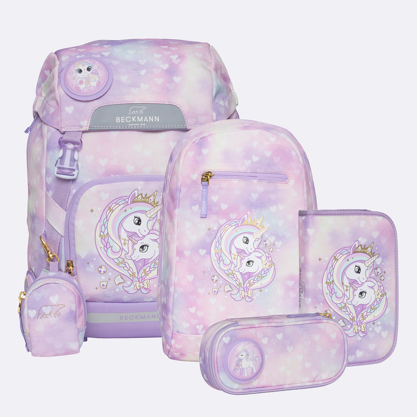 Beckmann Classic – Schulrucksack-Set 6-teilig, Unicorn Princess, 22 l, 24×37×25 cm