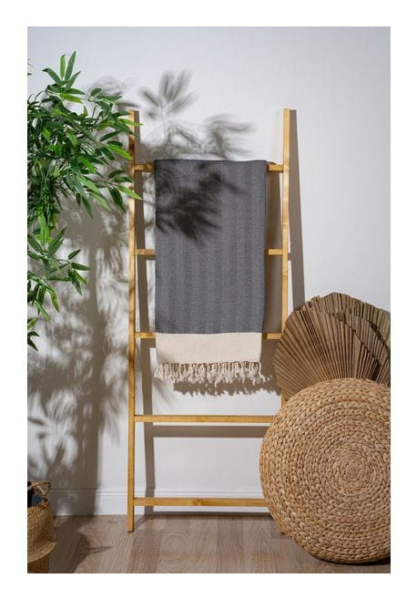 Foutastic Strandtuch Baliksirti – 90 × 180 cm, Anthrazit/Beige, 90% Baumwolle/10% Polyester