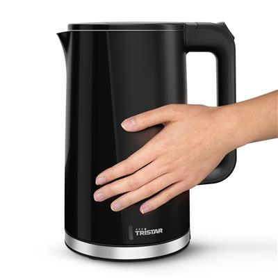 Tristar Wasserkocher Cool Touch WK-3407 – 1,7 l, Edelstahl, Kunststoff, 2200 W, Schwarz, 360°-Sockel