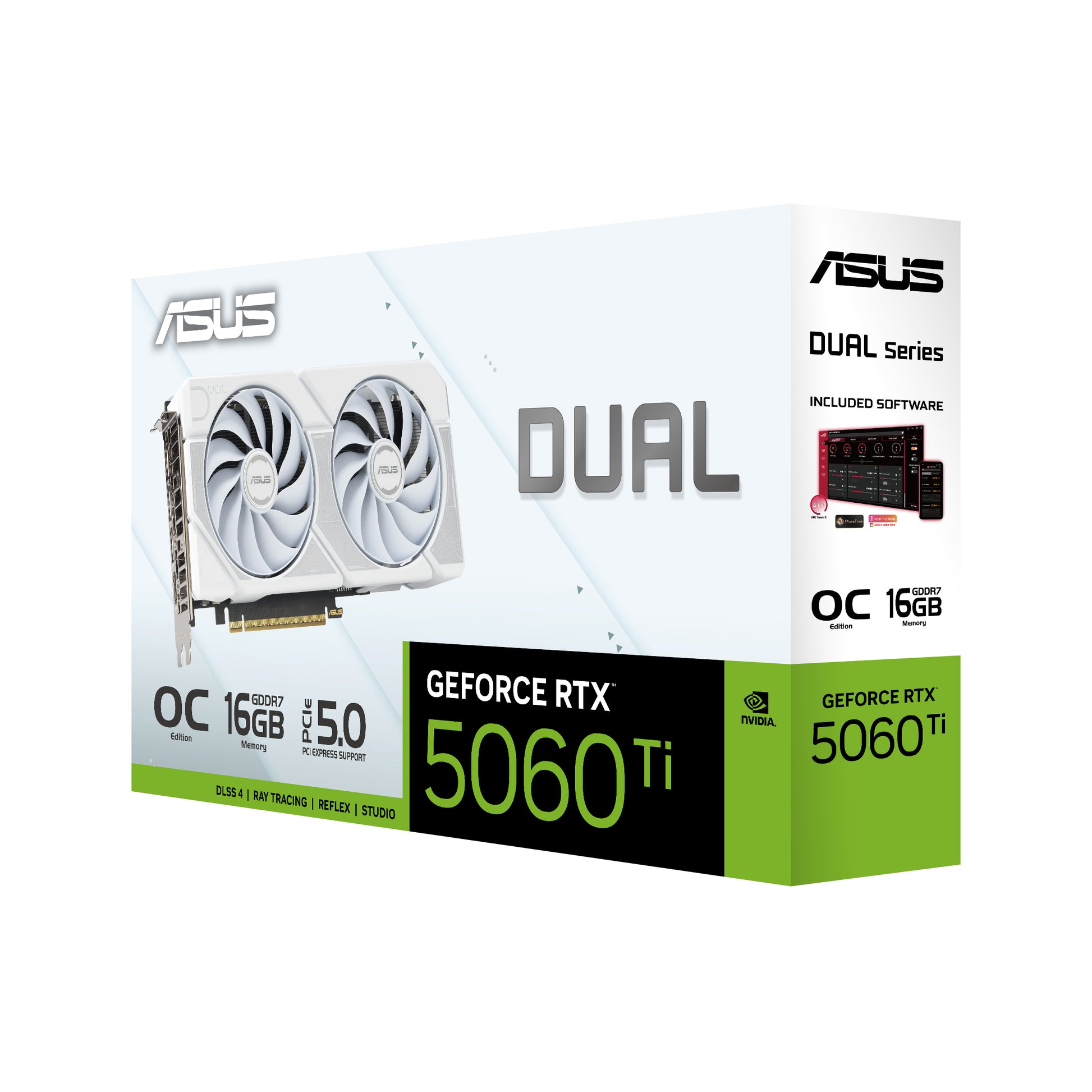 ASUS DUAL-RTX5060TI-O16G-WHITE – Grafikkarte – GeForce RTX 5060 Ti, 16 GB GDDR7, PCIe 5.0, 3×DP/1×HDMI, Weiss