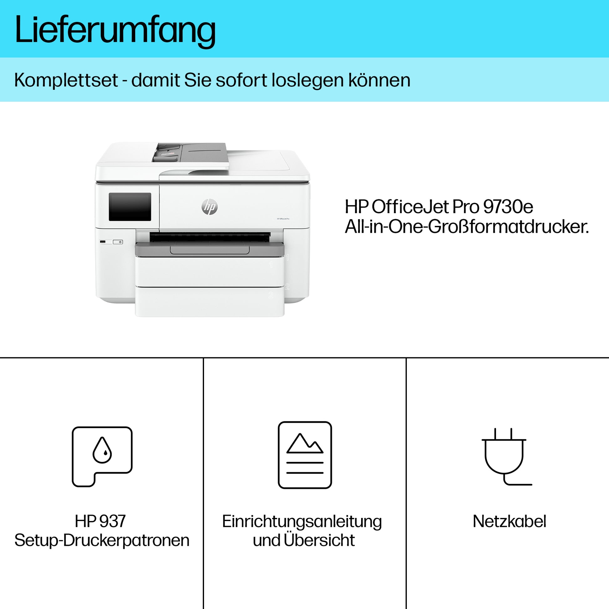 HP OfficeJet Pro 9730e – Farbtintenstrahl-Multifunktionsdrucker, A3, 3-in-1, Duplex, ADF, WLAN/LAN, AirPrint