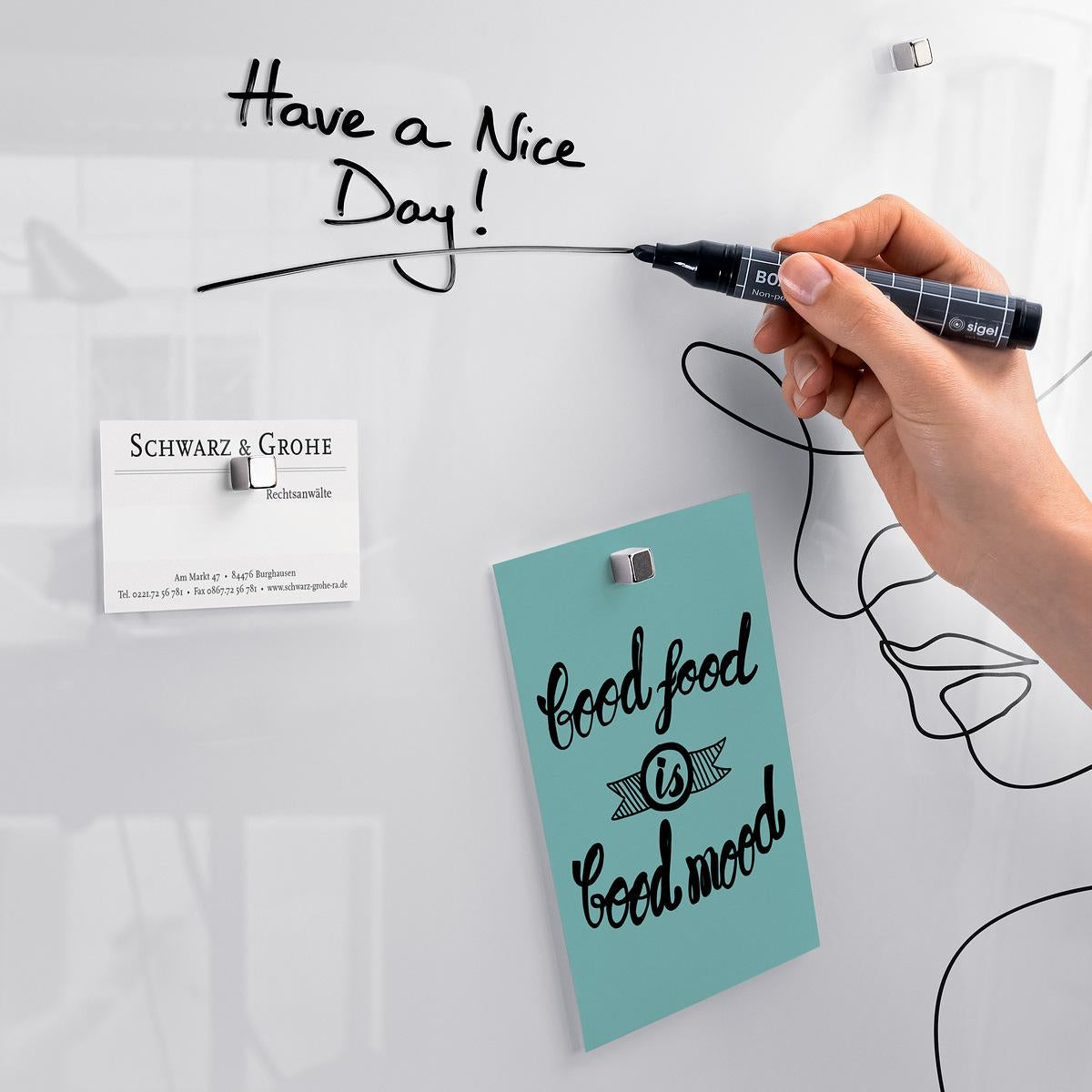 Sigel Whiteboard – 48 × 48 cm, Glas, magnetisch, Wandmontage, inkl. Magnete, Montagesatz