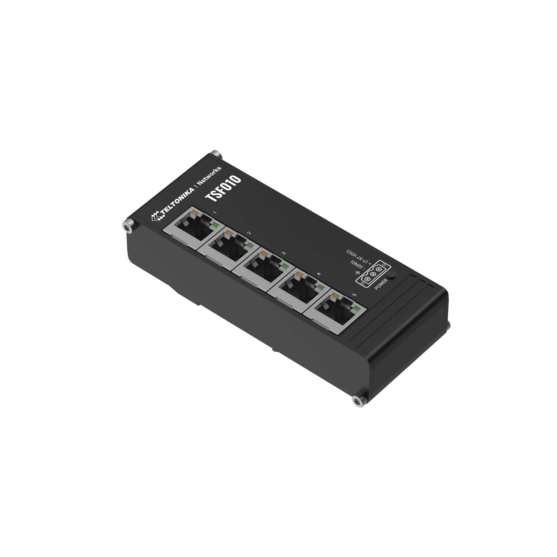 Teltonika TSF010 – Switch – 5×Fast Ethernet, DIN-Schiene, Schwarz