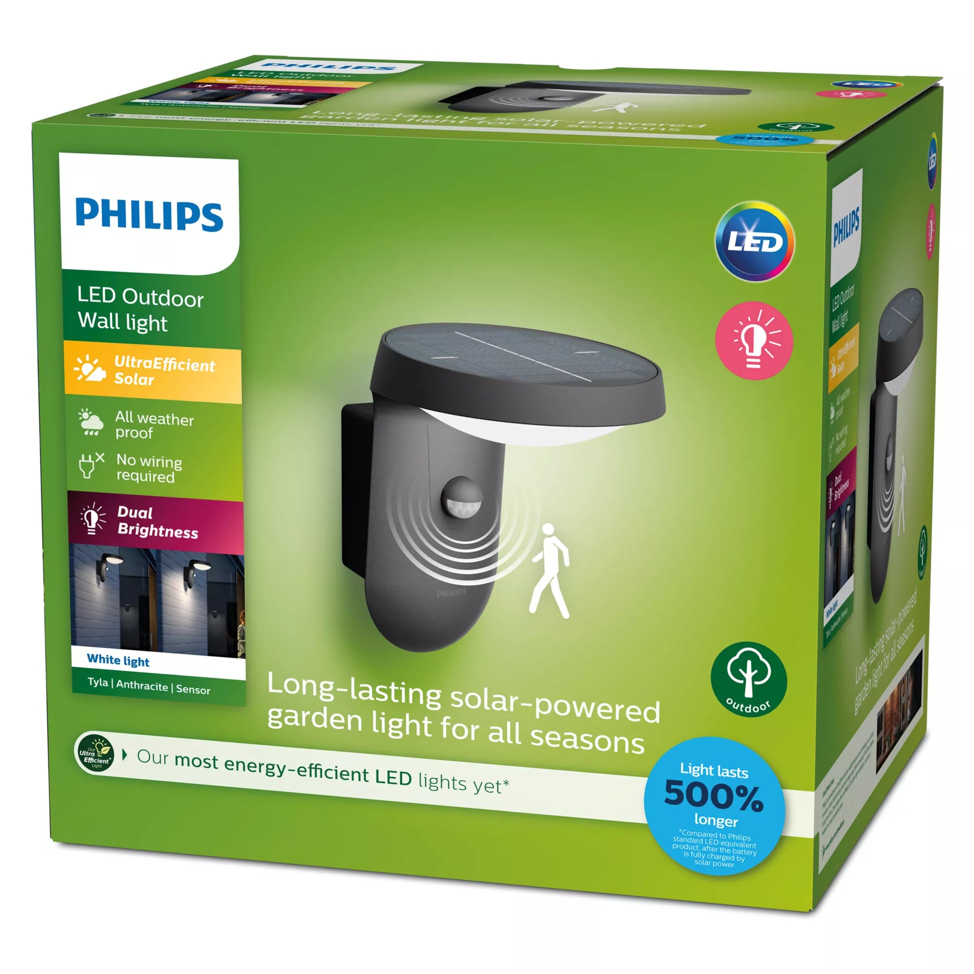 Philips by Signify Philips Aussenwandleuchte – Warmweiss, 3000 K – IP44 – Solarbetrieb – Dämmerungssensor – Anthrazit, Aluminium