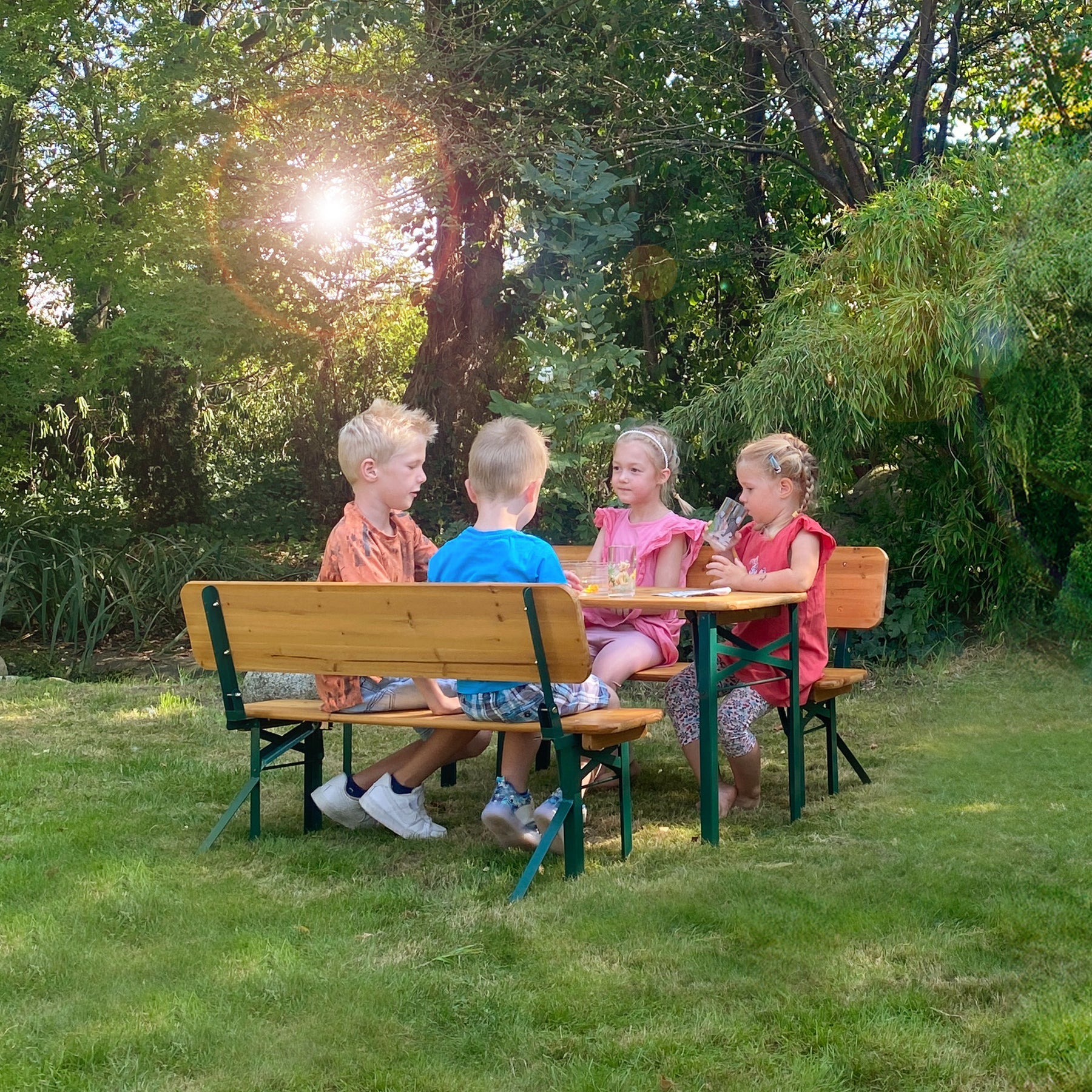 Roba Bistro-Set 3-teilig – Grün, Holz – Metall, Holz – Tisch 109 × 40 × 52 cm – klappbarer Tisch
