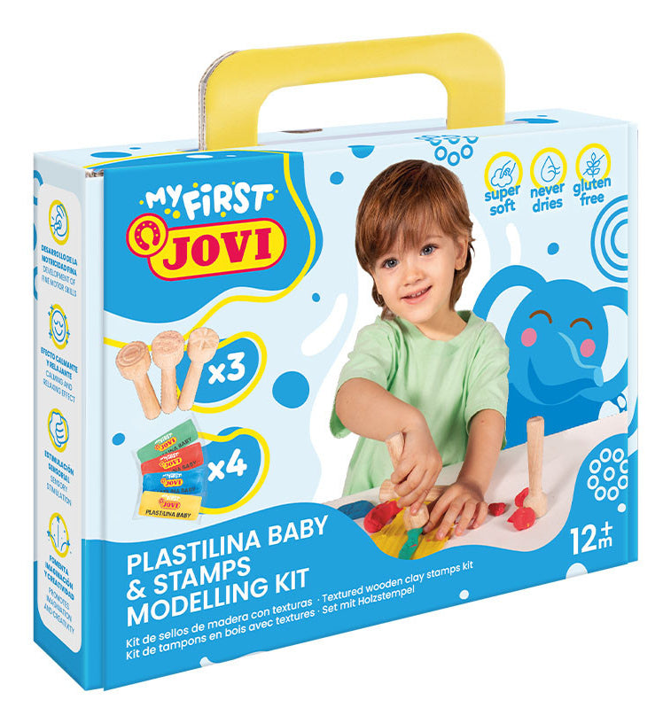 Jovi MY First Baby Knete Etui – Knete-/Modelliermasse-Set – 4 × 38 g – 7-teilig – Nicht toxisch – Ab 1 Jahr