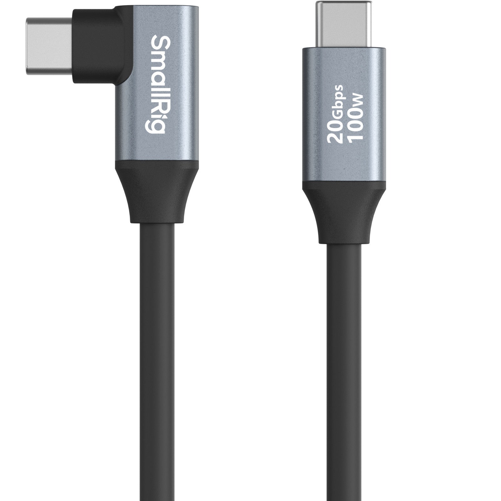 SmallRig USB-C auf USB-C Kabel – 20 Gbit/s – 0,6 m – PD 100 W – Abgewinkelt, Silikonmantel – Schwarz/Grau