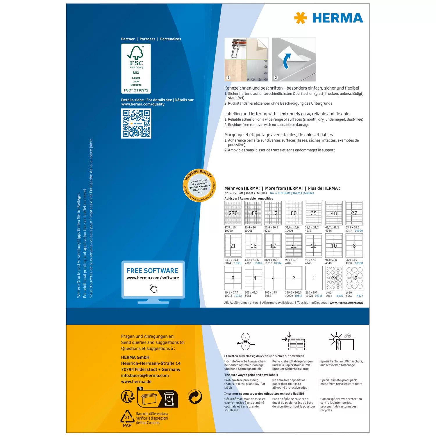HERMA Drucketiketten, 89 mm × 34 mm, weiss, Papier, ablösbar, 1600 Etiketten (100 Blatt)