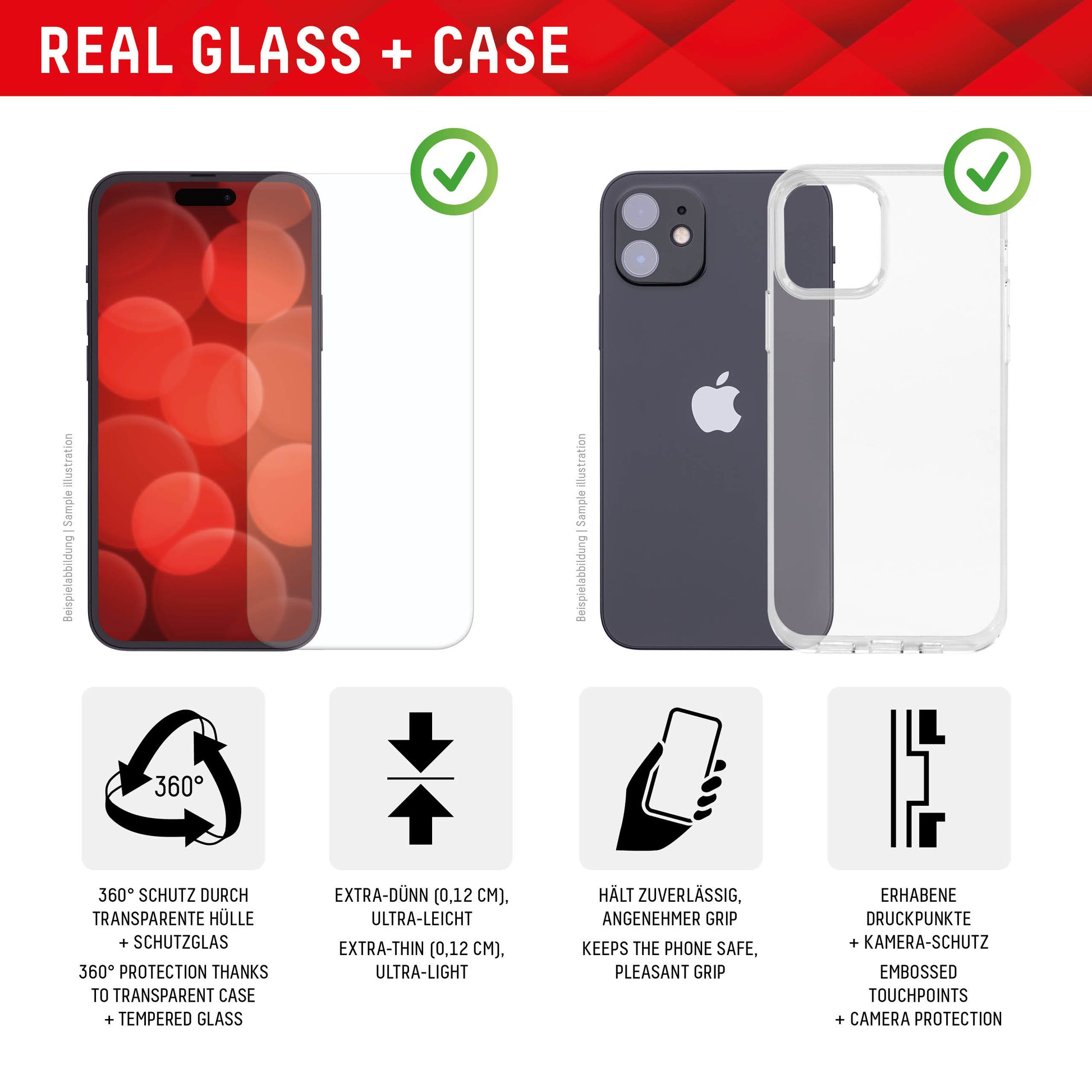EVI Displex Real Glass Schutzhülle – iPhone 15, Transparent