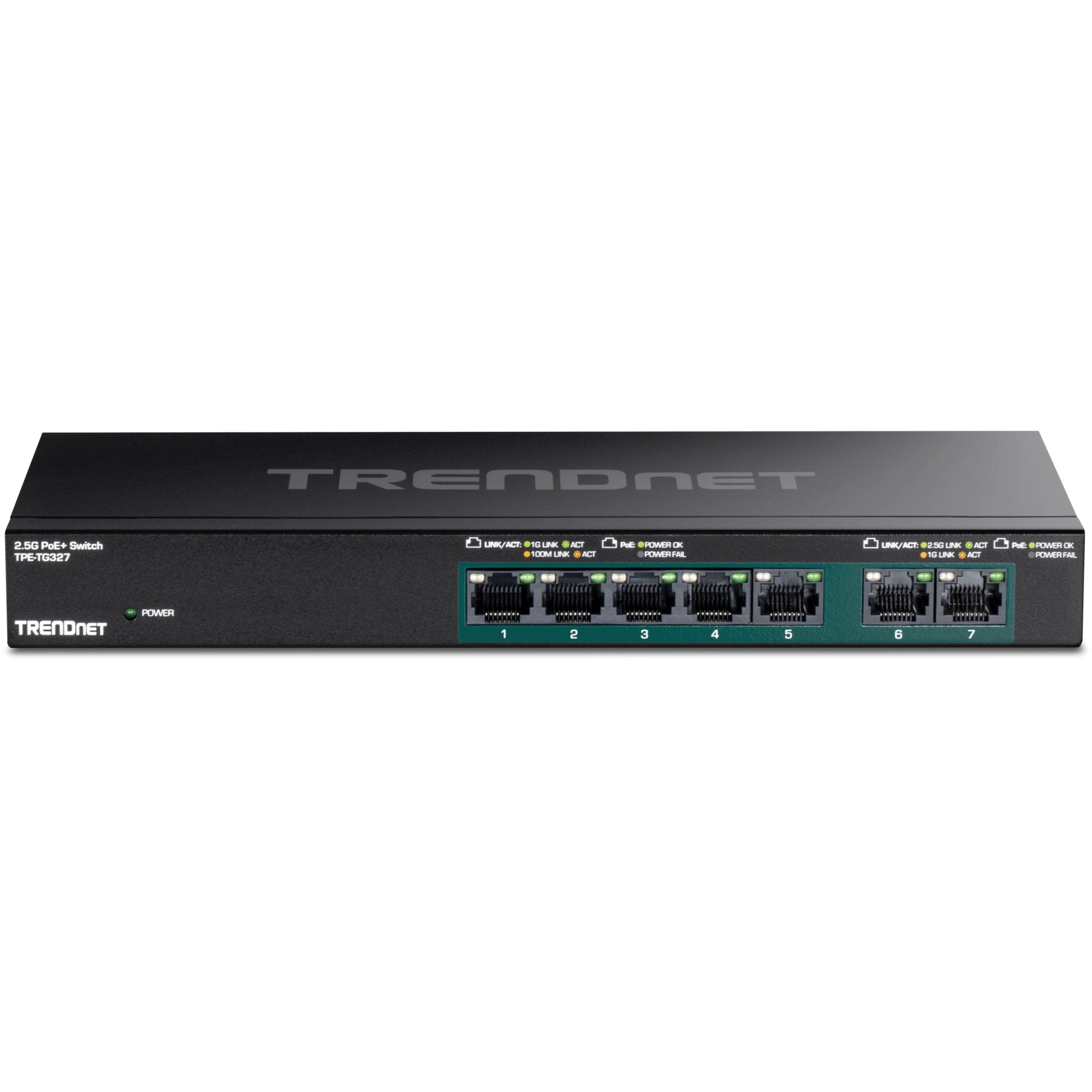 Trendnet TPE-TG327 – Unmanaged Switch – 5× 1G, 2× 2.5G, PoE+, PoE-Budget 70 W, Desktop