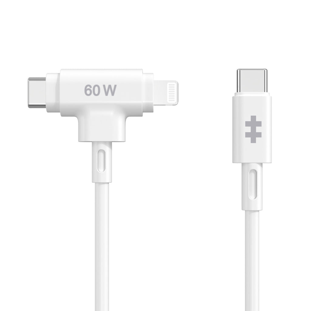 HYPER Multi-Kabel – 2-in-1 USB-C auf USB-C/Lightning 1,5 m, PD 60 W, Silikon – für iPhone/Android