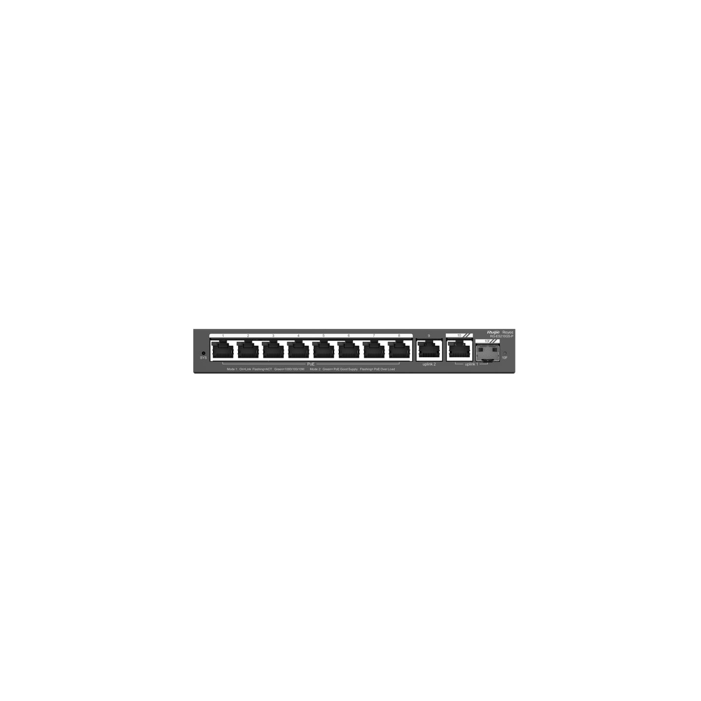 Ruijie Networks RG-ES210GS-P – Managed Switch – 10×GbE, 2×SFP, L2, PoE+ 120 W, 19" Rack
