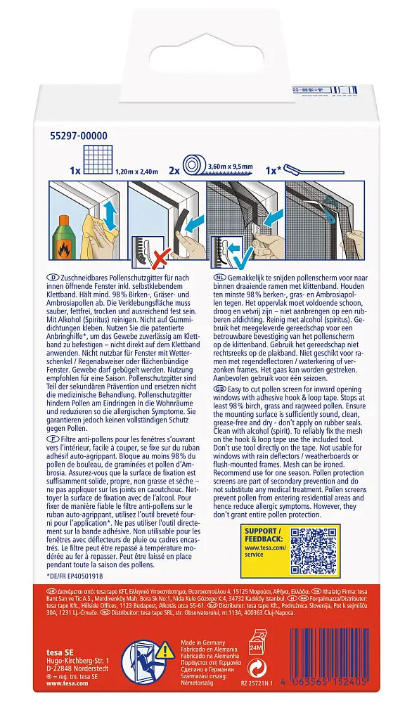 TESA Fenster-Fliegengitter – 120 × 240 cm – Anthrazit – Polyester – Klettband – Für Fenster