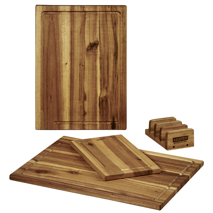 Kesper Schneidebrett 40 × 11,2 × 3,2 cm, Akazie, mit Saftrille, 3-teilig, Braun
