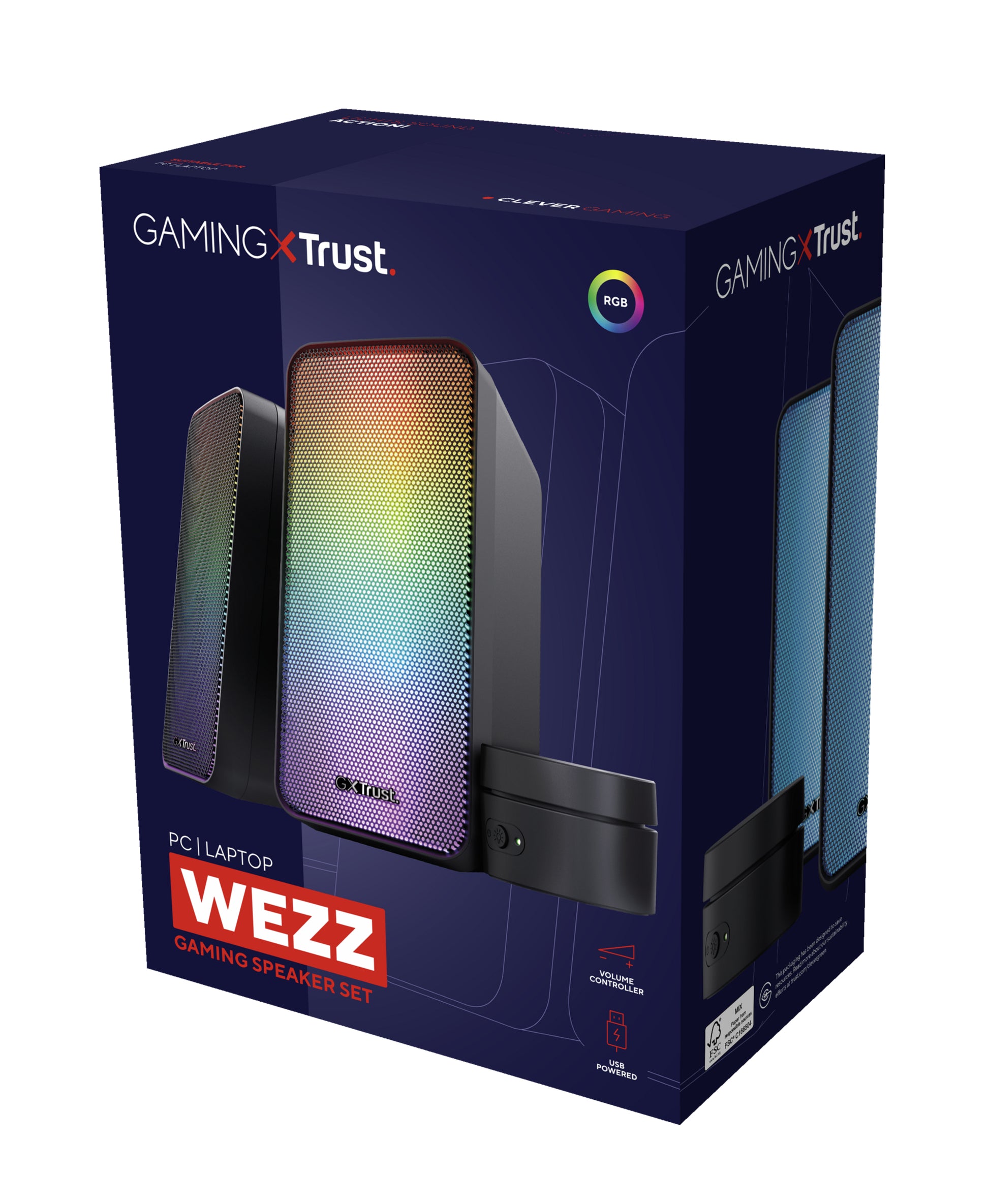Trust GXT 611 Wezz, Paar – PC-Lautsprecher-Set – 2.0, 12 W, LED-Beleuchtung, 3,5 mm Klinke, Schwarz